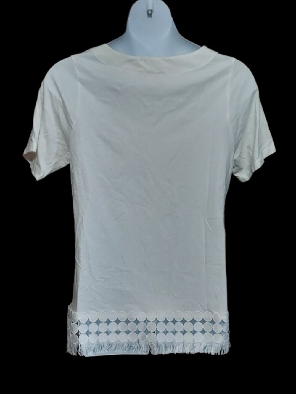 NWT CJ Banks White Short-Sleeve Top with Decorative Circle Hem Size 14W - Picture 4 of 6